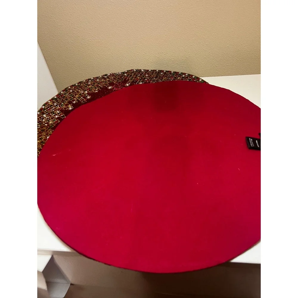 Kim Seybert Beaded Christmas Charger Placemats Set of 2 Red Gold Green 15in